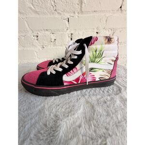 Vans Sk8-Hi Floral Pink Black Suede High Top Sneakers Womens 9.5 Skate Shoes